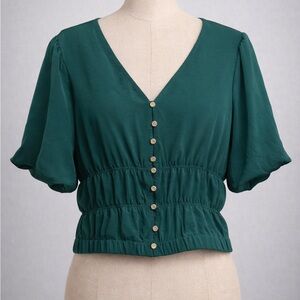 Sweet Rain Green Button-Front Cropped Blouse | Size M | NWT